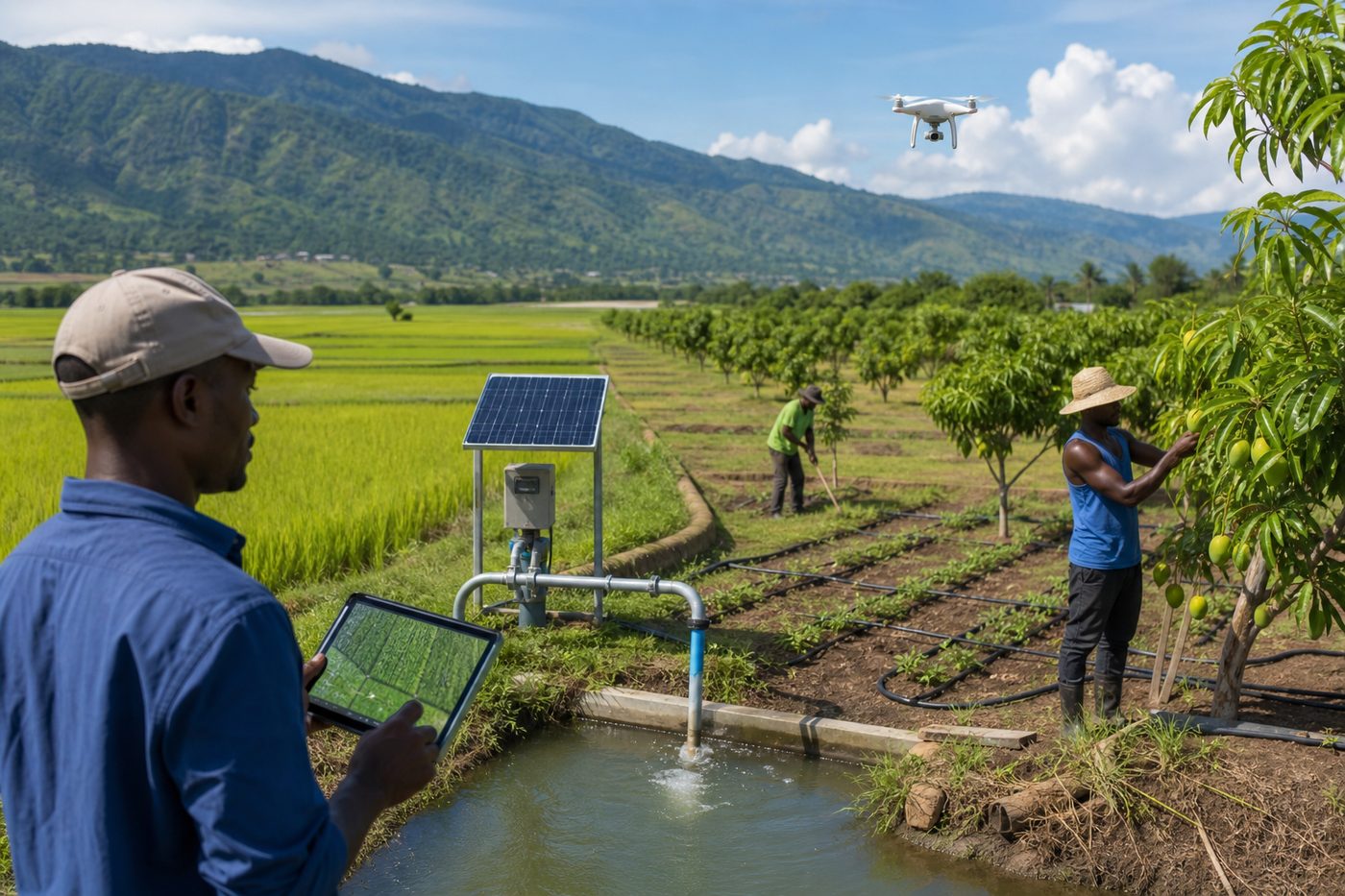 Advanced Haitian farmland with modern irrigation and agriculture tech